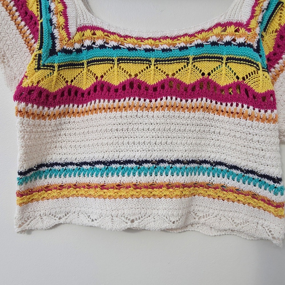 POL Crochet Top Sz S Cropped Open Knit Flutter‎ Boho Cottagecore Hippie Granny - Picture 3 of 13